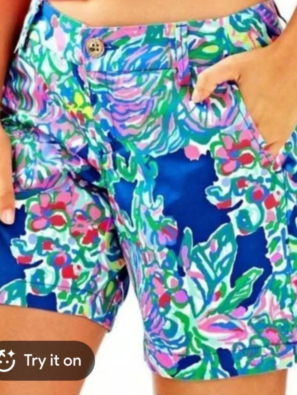 Lilly Pulitzer THE JAYNE Blue Multi Floral TROPICAL Bermuda Shorts